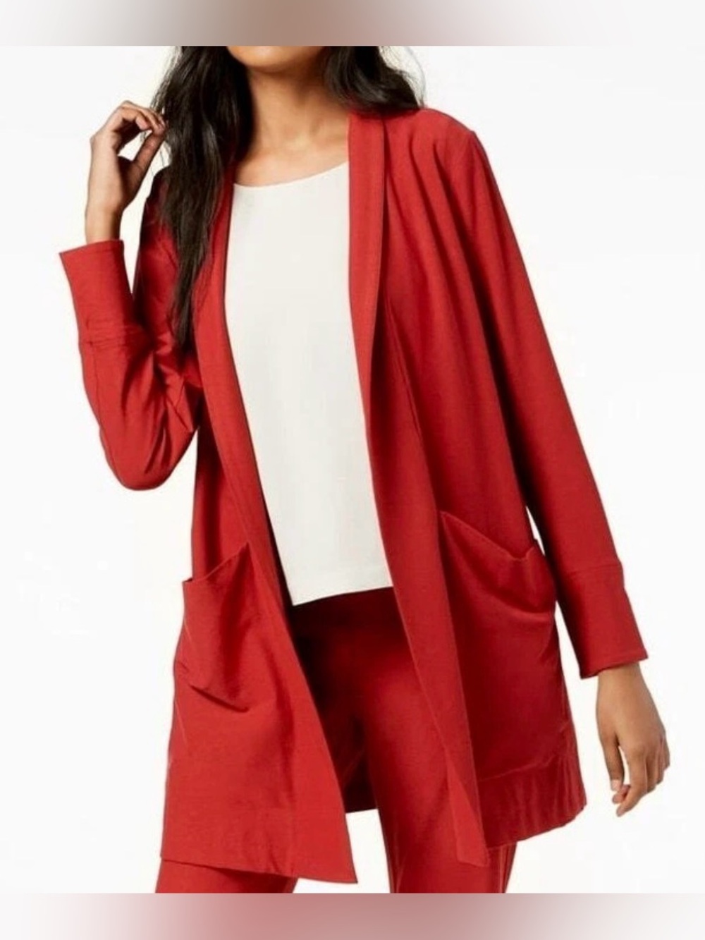 Eileen Fisher Rust Red Relaxed Open Front Duster Pockets Sz XL Fall Lagenlook